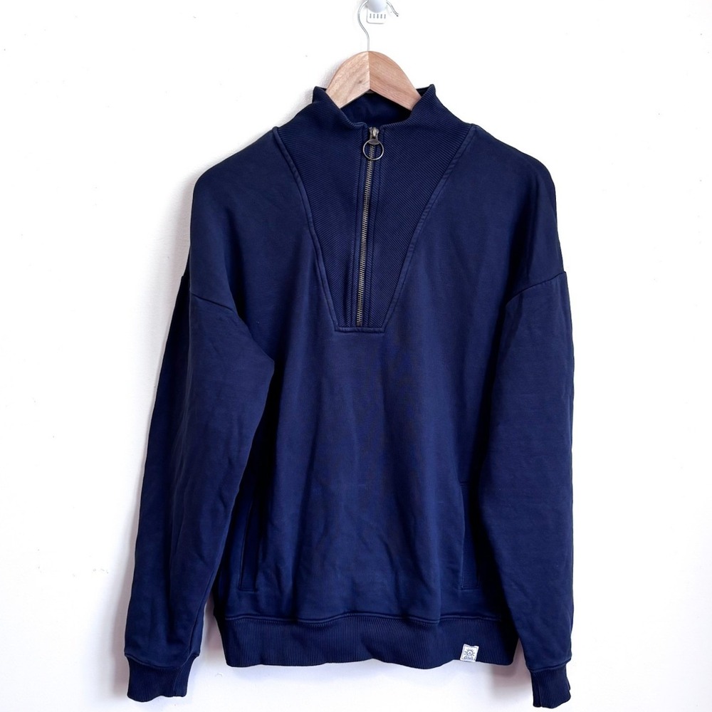 Fat Face Mens Arlie Quarter Zip‎ Sweatshirt Medium Blue Steel Pullover Ribbed
